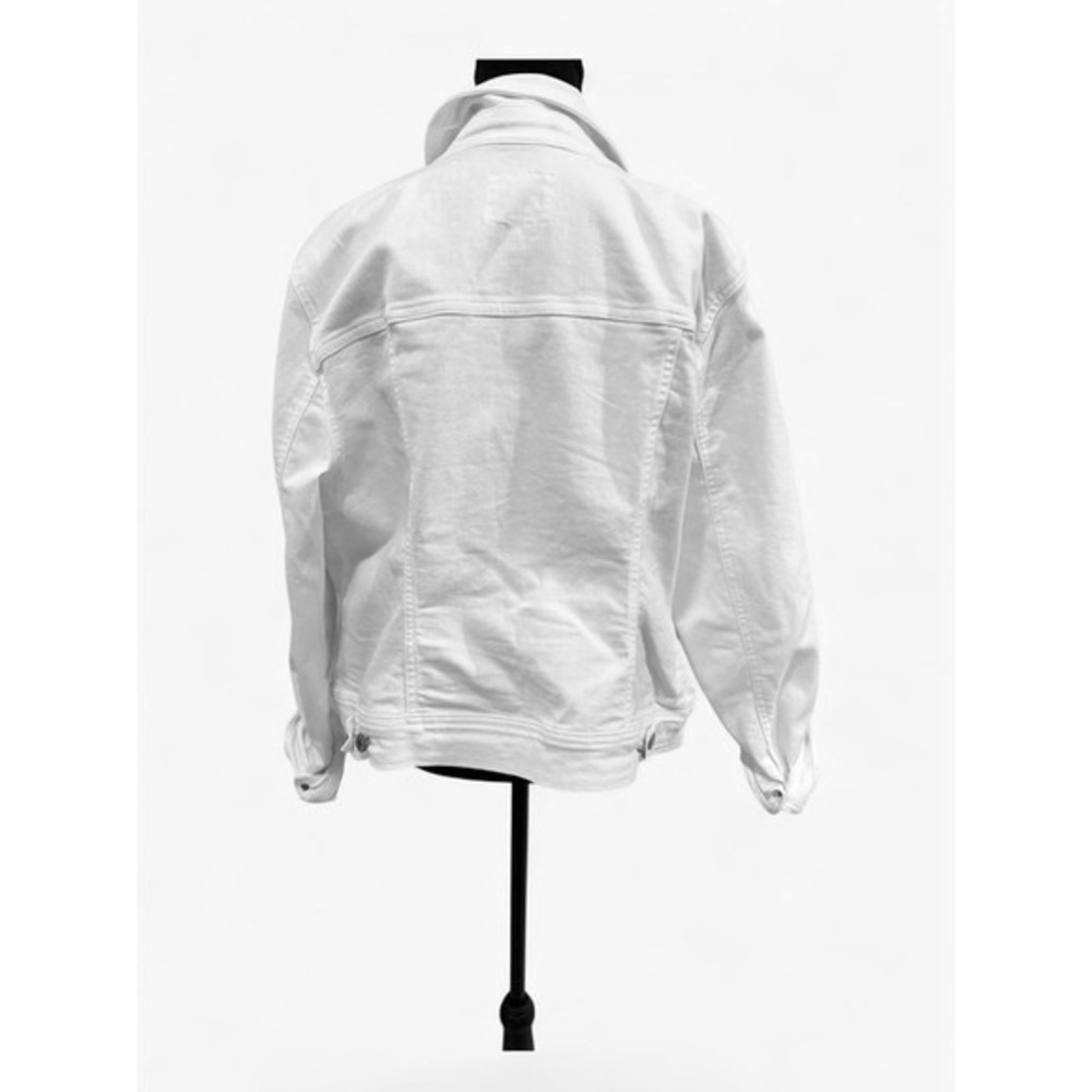 Womens XL White Denim Trucker Jacket Jean Jacket Cotton Cropped Layering - Picture 3 of 9